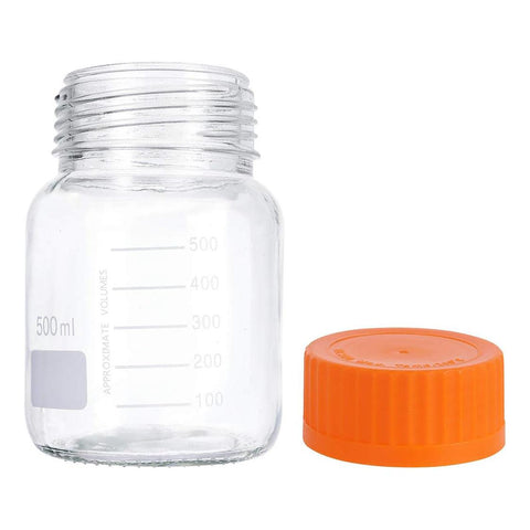 500 mL Wide Mouth Graduated Round Reagent Lab Glass Bottle With Orange Polypropylene Screw Cap - The Supply Joint 