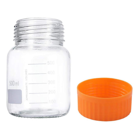 500 mL Wide Mouth Graduated Round Reagent Lab Glass Bottle With Orange Polypropylene Screw Cap - The Supply Joint 