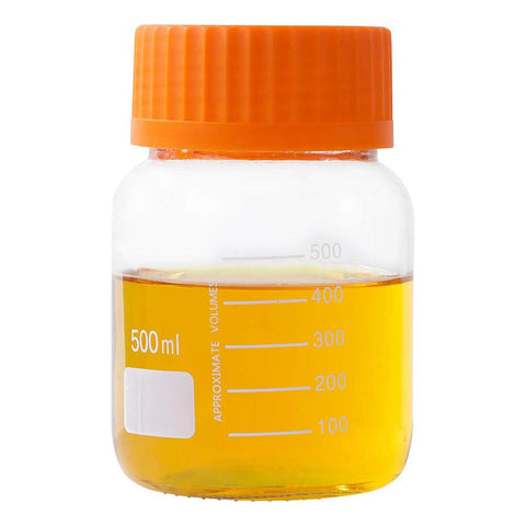 500 mL Wide Mouth Graduated Round Reagent Lab Glass Bottle With Orange Polypropylene Screw Cap - The Supply Joint 