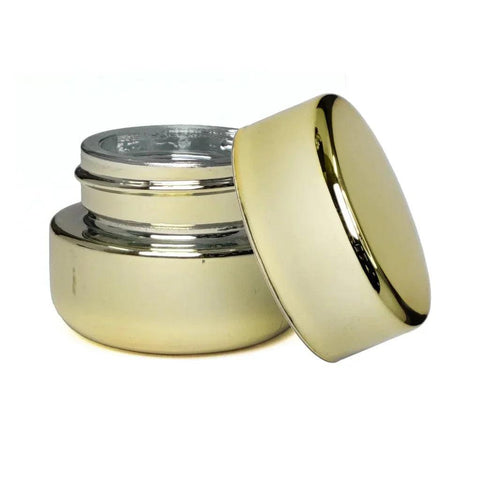 9 Ml Gold Chrome Round Glass Concentrate Jar With Gold Chrome Cap - 50 Count - The Supply Joint 