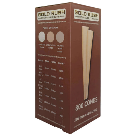 Gold Rush 109mm - 26mm King Size Unbleached Pre-rolled Cones - 800 Count