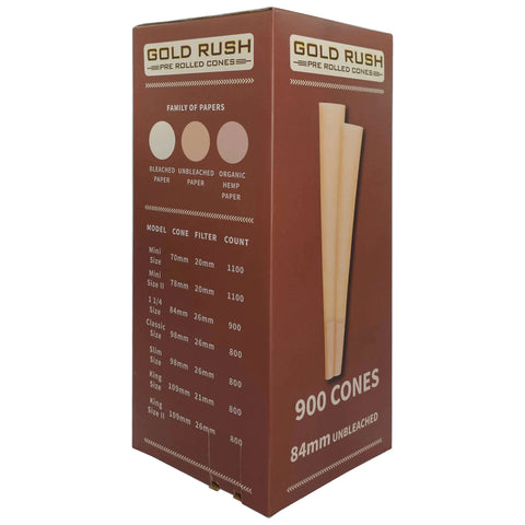 Gold Rush 84mm - 26mm 1 1/4 Unbleached Pre-rolled Cones - 900 Count