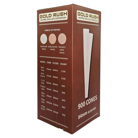 Gold Rush 84mm - 26mm 1 1/4 Bleached Pre-rolled Cones - 900 Count