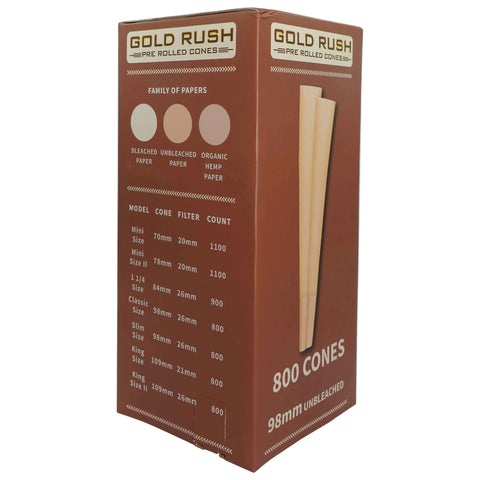 Gold Rush 98mm - 26mm 98 Special Unbleached Pre-rolled Cones - 800 Count