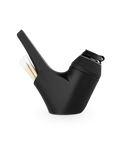 color:black | Side shot of Puffco black Proxy travel pipe with black base and cotton swabs in back compartment