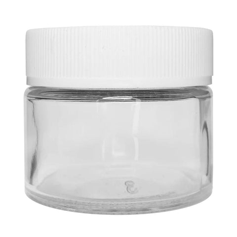 Child Resistant 2 Oz Clear Round Glass Jar With Square Cap - 160 Count - The Supply Joint 