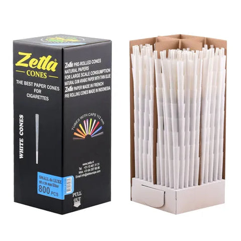 Zetla 98 mm x 26 mm Pre Rolled Cones White Small De Luxe - 800 Count