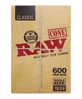 Raw Classic Single Size Pre-rolled Cones 70/24 Mm - Unbleached Paper - 600 Count - The Supply Joint 