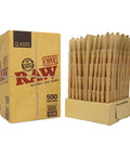 Raw Classic Single Size Pre-rolled Cones 70/30 Mm - Unbleached Paper - 500 Count - The Supply Joint 