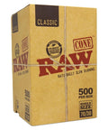 Raw Classic Single Size Pre-rolled Cones 70/30 Mm - Unbleached Paper - 500 Count - The Supply Joint 