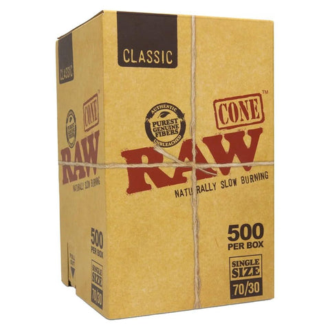 Raw Classic Single Size Pre-rolled Cones 70/30 Mm - Unbleached Paper - 500 Count - The Supply Joint 