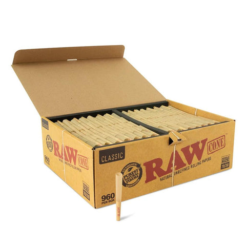 Raw Classic Single Size Pre-rolled Cones 70/30 Mm - Unbleached Paper - 960 Count - The Supply Joint 