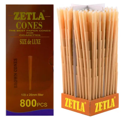 Zetla 109 mm x 26 mm Pre Rolled Cones Brown King Size Deluxe - 800 Count