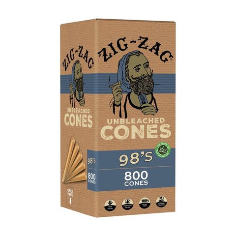 Zig Zag Pre-rolled Cones 98's 98mm - Unbleached Paper - 800 Count - The Supply Joint 