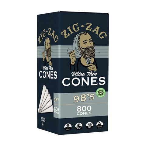 Zig Zag Ultra Thin Pre-rolled Cones 98's 98mm - White Paper - 800 Count - The Supply Joint 